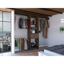 Load image into Gallery viewer, Manchester 250 Closet System, Five Open Shelves, One Drawer, Three Metal Rods -Dark Walnut