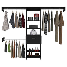 Load image into Gallery viewer, Manchester 250 Closet System, Five Open Shelves, One Drawer, Three Metal Rods -Black