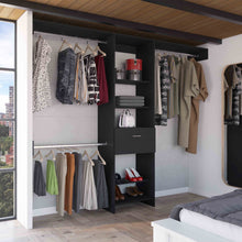 Load image into Gallery viewer, Manchester 250 Closet System, Five Open Shelves, One Drawer, Three Metal Rods -Dark Walnut