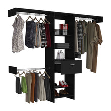 Load image into Gallery viewer, Manchester 250 Closet System, Five Open Shelves, One Drawer, Three Metal Rods -Black