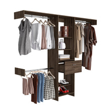 Load image into Gallery viewer, Manchester 250 Closet System, Five Open Shelves, One Drawer, Three Metal Rods -Dark Walnut