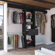 Load image into Gallery viewer, Manchester 250 Closet System, Five Open Shelves, One Drawer, Three Metal Rods -Black
