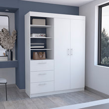 Load image into Gallery viewer, Kenya 3 Drawers Armoire, Double Door, 3-Tier Shelf -Black