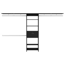 Load image into Gallery viewer, Plego 70"W - 118"W Drawers Closet System, One Drawer,Three Hanging Rods, Five Shelves -Black
