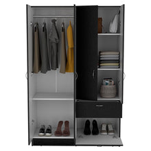 Load image into Gallery viewer, Vaupes Armoire, Double Door Cabinet, One Drawer, Five Interior Shelves, Rod -Black / White