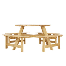 Load image into Gallery viewer, Outdoor 8 Person Picnic Table, 8 person Round Picnic Table with 4 Built-in Benches, Umbrella Hole, Outside Table and Bench Set for Garden, Backyard, Porch, Patio,  Natural