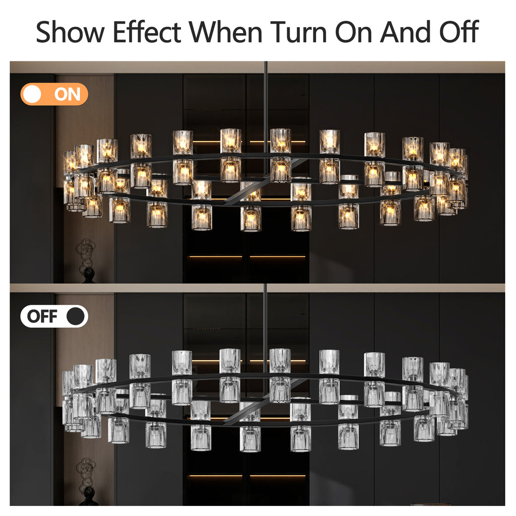 (L005030-D48-P48B/W1340P310779)48 Inches Luxury Chandeliers Crystal Living Room Decorative Lights Simple Modern Dining Room LED Lighting,for Home Decor (Bulbs Included) Black