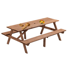 Load image into Gallery viewer, 8 Person Brown Wooden Picnic Table, Outdoor Camping Dining Table with 2 Seats, Garden, DIY with 2 Built-in Benches, 2220lb Capacity