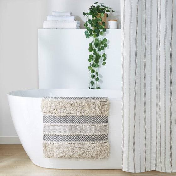 Woven Texture Stripe Bath Rug Grey 22x58"