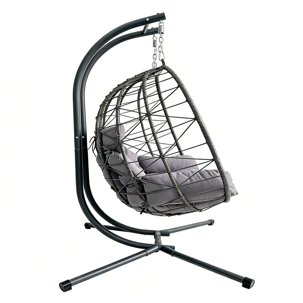 Double Hanging Egg Chair wth Stand, Patio Hammock Swing Chair with Cushion Loveseat for Bedroom, Balcony, Garden, Indoor, Outdoor,(Grey)
