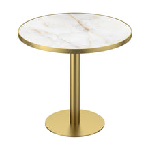 Load image into Gallery viewer, 31.5" Round Modern Tulip Dining Table, Sintered Stone Tabletop with Luxury Faux Marble Print, Stainless Steel Bracket Base, Scratch &amp; Wear Resistant, Waterproof Surface, Ideal for Indoor &amp; Outdoor Use