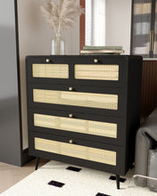 Load image into Gallery viewer, 4 Drawer Dresser, Modern Rattan Dresser Chest with Wide Drawers and Metal Handles, Farmhouse Wood Storage Chest of Drawers for Bedroom, Living Room, Hallway, Entryway