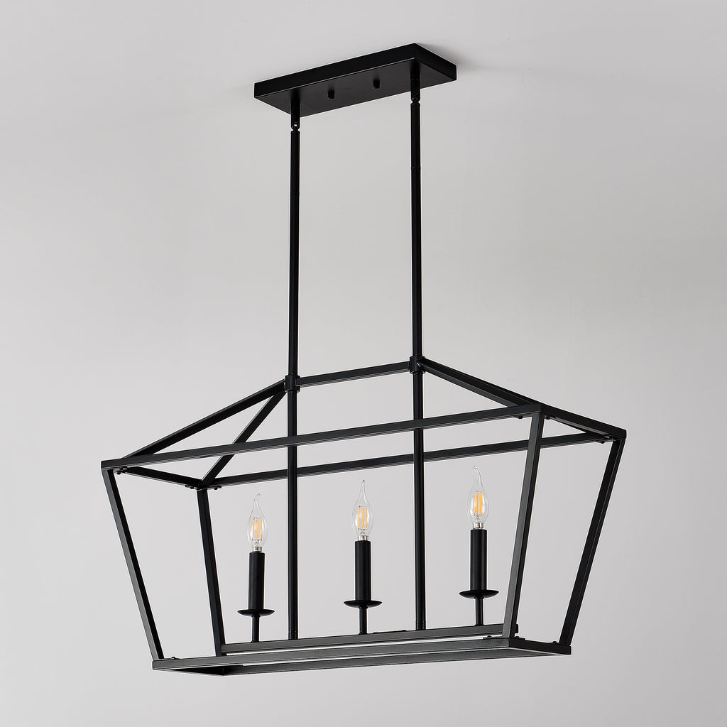 3-Light Farmhouse Kitchen Island Lighting,5 Light Industrial Linear Chandelier for Dining Room Metal Matte Black Finish Hanging Pendant Light Fixture for Bedroom Living Room Hallway Conference Room