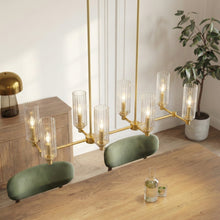 Load image into Gallery viewer, Willow Eight Lights Island With Clear Ribbed Glass Pendant Lamp - Satin Brass