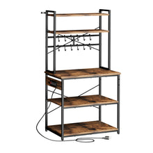 Load image into Gallery viewer, Kitchen Bakers Rack, 5 ft Power Cable Bakers Rack with Power Outlet, Kitchen Stand with X-Shaped Support Bar, 12 S-Shaped Hooks, Coffee Bar Stand for Dishes, Spice Bottles, Built-In Power Strip