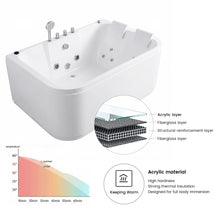 Load image into Gallery viewer, KORRA 61 Inch Acrylic Whirlpool Massage Bathtub for 2 Person 16 Water Jets LED Lights Heater for Jacuzzi Spa Massage