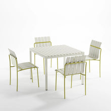 Load image into Gallery viewer, Summer - 4-Pack Modern Striped Color Block Chairs - Waterproof PP Seat &amp; Sturdy Metal Legs, Indoor/Outdoor Dining Set for Patio, Balcony, Café (White &amp; Yellow)