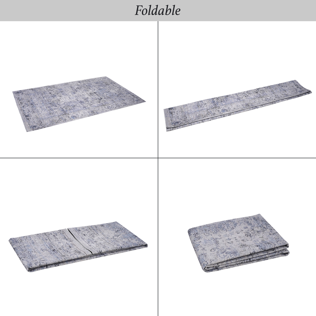 LOOM & LUXE 5x8 Area Rugs for  Washable Rug, Low-Pile, Non-Slip, Non-Shedding, Foldable, Kid & Pet Friendly - Area Rugs for living room, bedroom, kitchen  (Blue/Cream, 5' x 8')