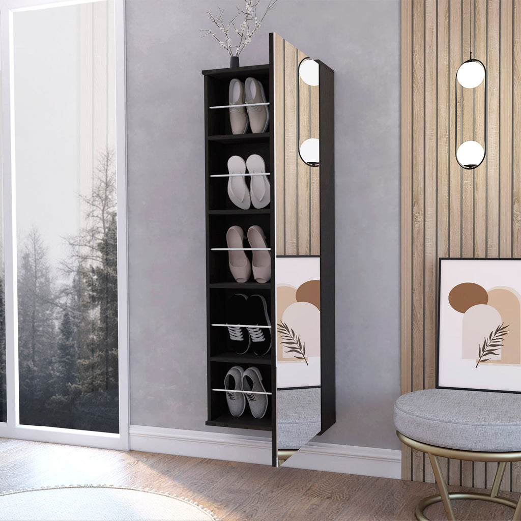 Connecticut Wall Mounted Shoe Rack, Mirror, Five Shelves, Ten Shoes Capacity
