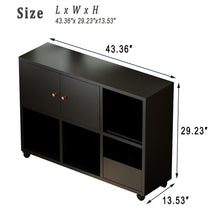 Load image into Gallery viewer, Rolling Toy Storage Cabinet on Wheels - Black Iron Playroom Organizer with Open Cubbies and Closed Cabinets, Sturdy Metal Storage Furniture for Bedroom &amp; Home