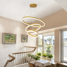 Load image into Gallery viewer, Modern Gold Led Chandelier 3 Rings Gold Dimmable  LED Chandeliers Light Fixture for Kitchen Island Height Adjustable Chandelier Led Pendant Light for Dining Room Bedroom Living Room