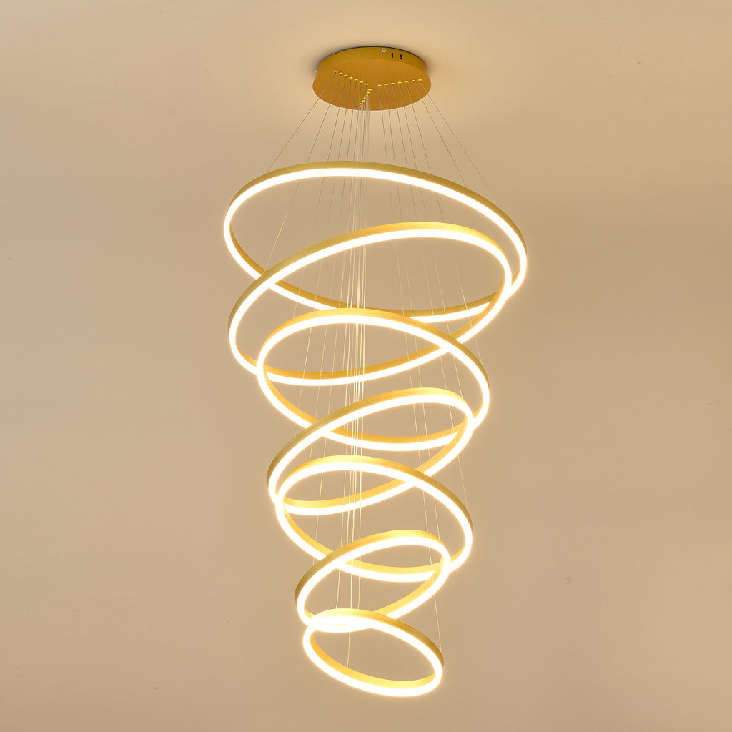 Modern Gold Led Chandelier 3 Rings Gold Dimmable  LED Chandeliers Light Fixture for Kitchen Island Height Adjustable Chandelier Led Pendant Light for Dining Room Bedroom Living Room