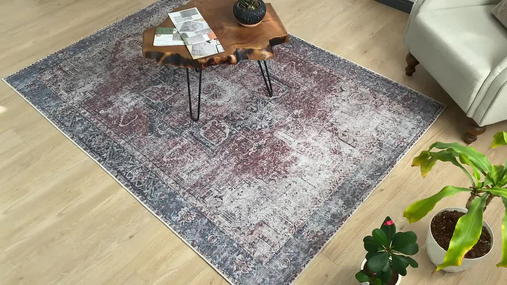 MAVAL Burgundy Washable Rug 2'6'' x 10' Runner Rug (Burgundy, 2'6'' x 10') Modern, Contemporary, Non-Shedding & Easy to Clean, Ideal for Living Room, Bedroom, Dining Space, 120*30 inch