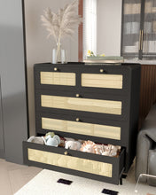 Load image into Gallery viewer, 4 Drawer Dresser, Modern Rattan Dresser Chest with Wide Drawers and Metal Handles, Farmhouse Wood Storage Chest of Drawers for Bedroom, Living Room, Hallway, Entryway