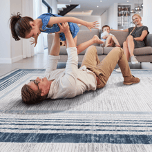 Load image into Gallery viewer, MARFI Collection 2.X3. Blue / Ivory / Bordered Doormat Rug Modern, Contemporary, Non-Shedding &amp; Easy to Clean, Ideal for Living Room, Bedroom, Dining Space, 36*24 inch