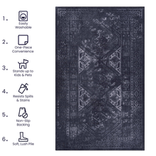 Load image into Gallery viewer, MAVAL Black Washable Rug 2' x 3' Doormat Rug (Black+Gray, 2' x 3') Modern, Contemporary, Non-Shedding &amp; Easy to Clean, Ideal for Living Room, Bedroom, Dining Space, 36*24 inch