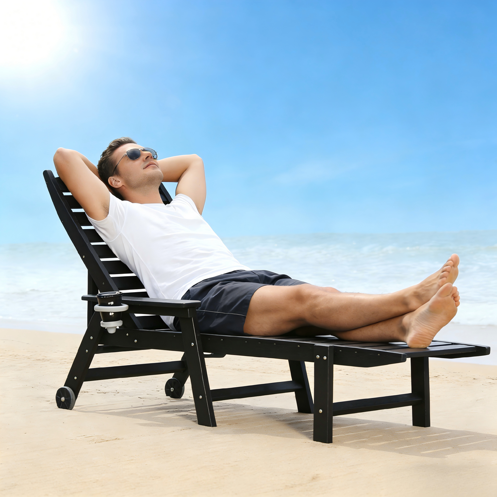 HDPE Chaise Lounge Chair Outdoor, Pool Lounge Chairs with 4-Position Adjustable Backrest, Supports Up to 360 LBS for Patio Poolside Deck Beach Backyard (black)