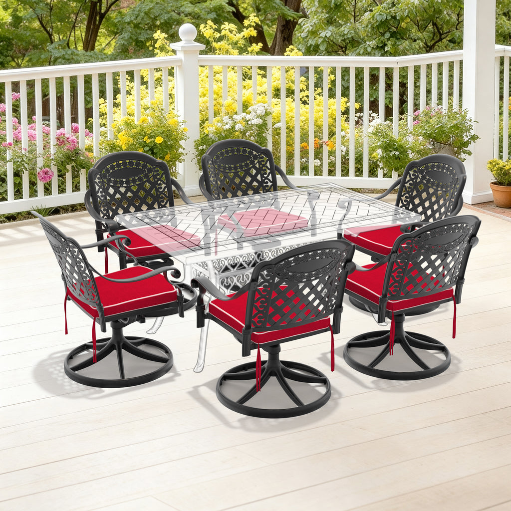Cast Aluminum Patio Swivel Chair 2PCS With Black Frame and Brown Cushions