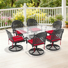 Load image into Gallery viewer, Cast Aluminum Patio Swivel Chair 2PCS With Black Frame and Brown Cushions