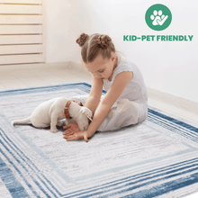 Load image into Gallery viewer, MARFI Collection 2.X3. Blue / Ivory / Bordered Doormat Rug Modern, Contemporary, Non-Shedding &amp; Easy to Clean, Ideal for Living Room, Bedroom, Dining Space, 36*24 inch