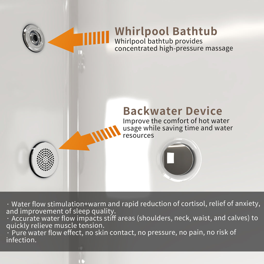 67" Rectangle Linear Acrylic Massage Whirlpool Bathtub Freestanding Bathtub Stand Alone Soaker Tub, Glossy White Acrylic, POP-UP Chrome Drain, cUPC Certified