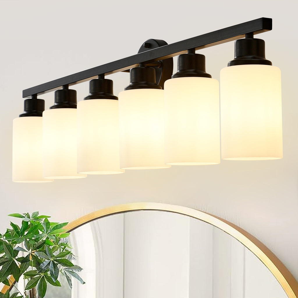 6-Light Matte Black Wall Lamps with White Glass Shades (No Bulbs) Sconce Lighting for Bedroom Living Room