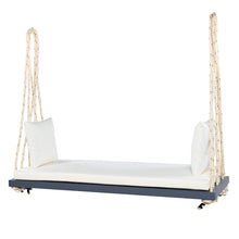 Load image into Gallery viewer, TOPMAX Patio Wooden Swing Chair, Hanging Porch Swing Bench with Cushion&amp;Pillows, 10.8Ft Hemp Ropes for Garden,Backyard, Lawn,Gray