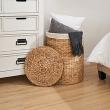 Load image into Gallery viewer, Ludmilla Round Tall Water Hyacinth Woven Wicker Laundry Hamper with Lid - For Clothes, Canvas, Toys and Book Storage with Removable Liner - 15" x 15" x 20" - Natural Brown