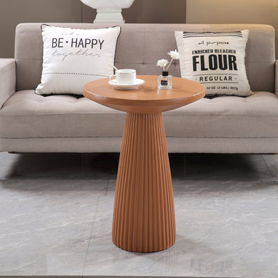 Light Coffee Magnesium Oxide Fluted Base Side Table, 17.72