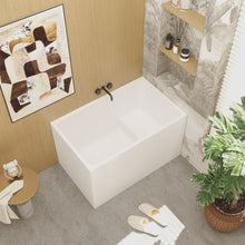 Load image into Gallery viewer, 47" Acrylic Freestanding Bathtub with seat: Spacious rectangle Shape, Gloss White Finish,Invisible Overflow &amp; Chrome Pop-Up Drain Cupc Certificate