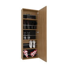 Load image into Gallery viewer, Leto Wall Mounted Shoe Rack With Mirror, Single Door, Capacity For Ten Shoes Natural Oak