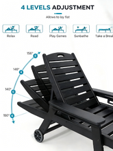Load image into Gallery viewer, HDPE Chaise Lounge Chair Outdoor, Pool Lounge Chairs with 4-Position Adjustable Backrest, Supports Up to 360 LBS for Patio Poolside Deck Beach Backyard (black)