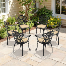 Load image into Gallery viewer, Cast Aluminum Patio Dining Chair 2PCS With Black Frame and Blue Cushions (same sku: W171091759)
