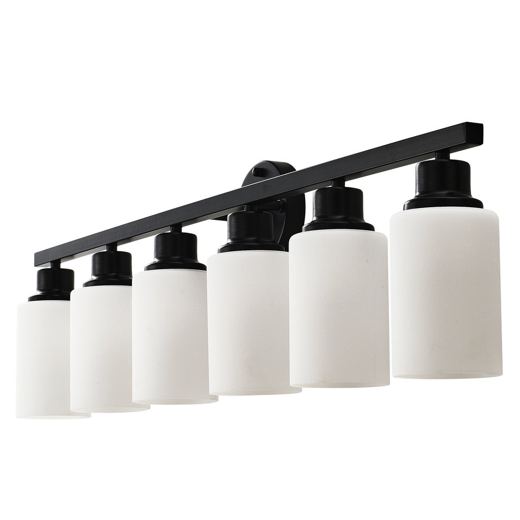 6-Light Matte Black Wall Lamps with White Glass Shades (No Bulbs) Sconce Lighting for Bedroom Living Room
