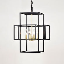 Load image into Gallery viewer, 4-Light Metal Lantern Tiered Pendant Hanging Light Fixtures, Industrial Farmhouse Adjustable Height  Chandeliers for Dining Room Hallway Foyer Entryway--Matte Black &amp; Gold (E12 Bulbs Not Included)