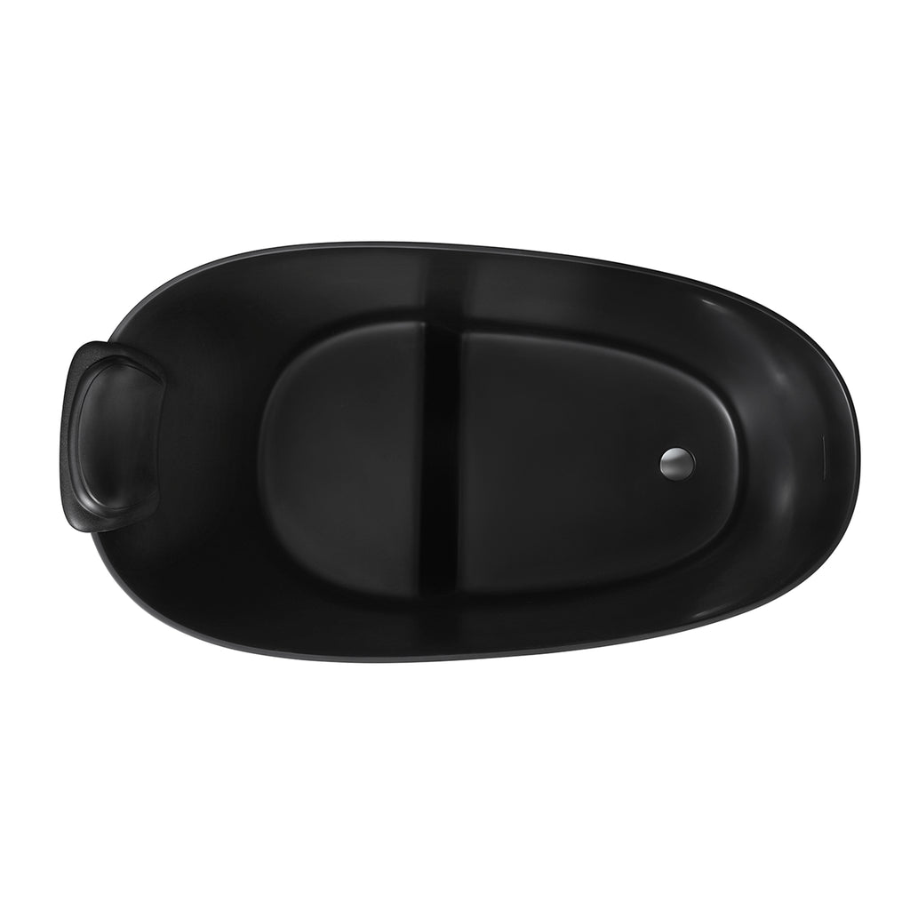 51" Solid Surface Oval Freestanding Black Bathtub with Overflow and Drain Assembly, with Integral Seat and headrest, LTL