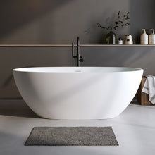 Load image into Gallery viewer, 70.8″Solid Surface Matte Tub, Solid Surface Soaking Tub, Stone Resin Freestanding Bathtub, Thick Edge Stand Alone Tubs with Overflow, Pop-up Drain, Matte White (Oval)