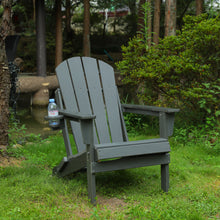 Load image into Gallery viewer, HDPE Folding Adirondack Chair with Dual Cup Holder - Composite Adirondack Chair with Wood Texture- Black
