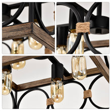 Load image into Gallery viewer, 4-Light Square Kitchen Island Lights Ceiling Light Farmhouse Dining Room Light Fixture, Wood and Black Metal Rectangular Ceiling Light, Ceiling Lighting for Living Room,Conference Room, Home Office