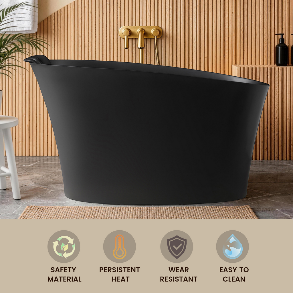 51" Solid Surface Oval Freestanding Black Bathtub with Overflow and Drain Assembly, with Integral Seat and headrest, LTL